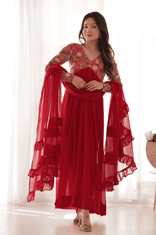 Glamwiz Crimson Red Anarkali Suit