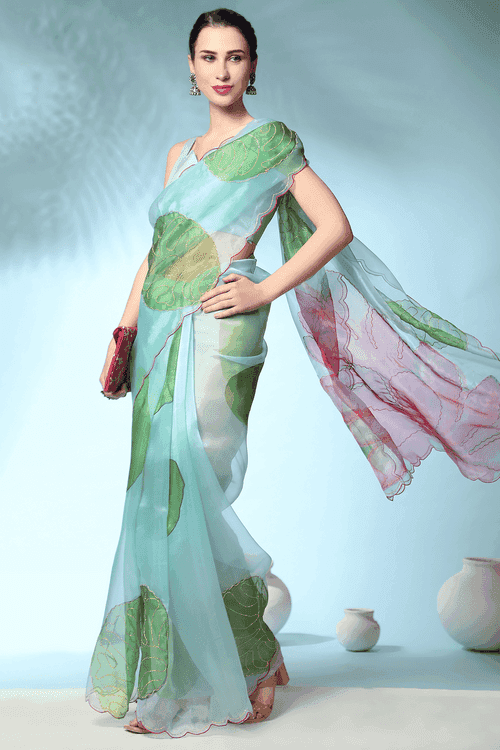 Ready To Wear Botanical Printed Organza Saree