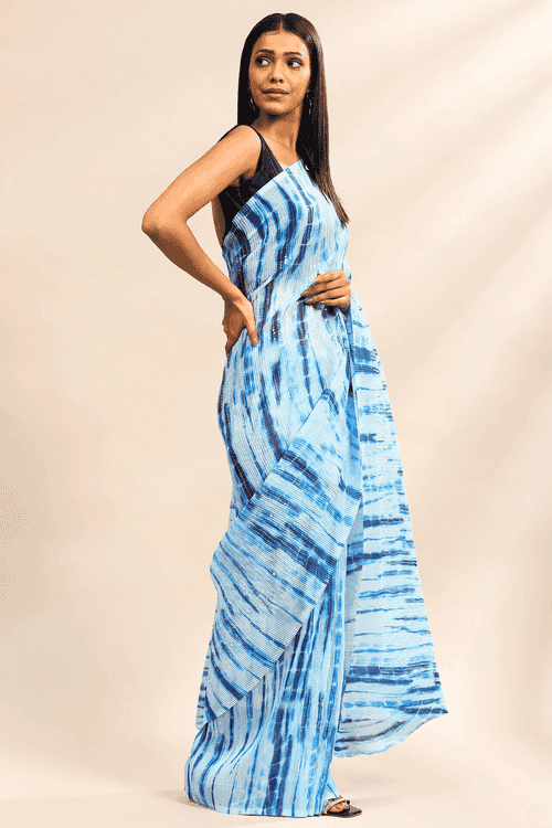 Azure Sky Saree | Ready to Wear Shibori Blue Sequins Saree