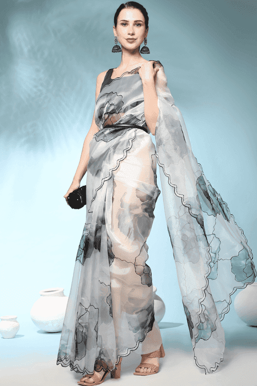 Ready To Wear Grey Charm Organza Saree