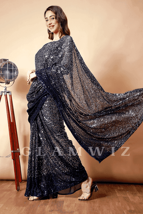 Blue & Black Magic | Ready-to-Wear Sequin Georgette Saree