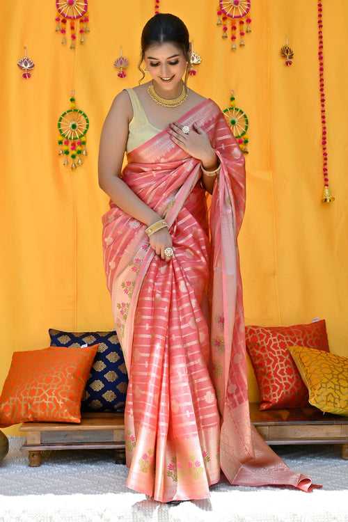 Peach Pink Pure Coimbatore Silk Handloom Saree