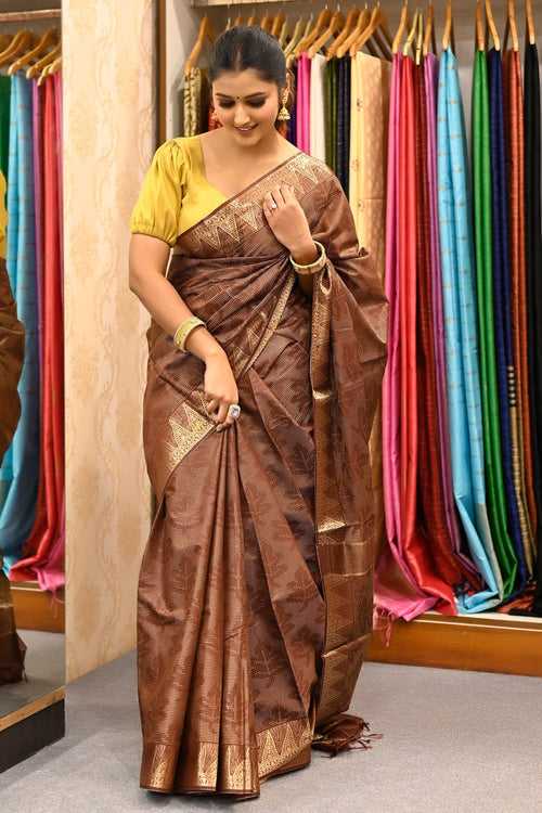 Brown Cotton Silk Saree