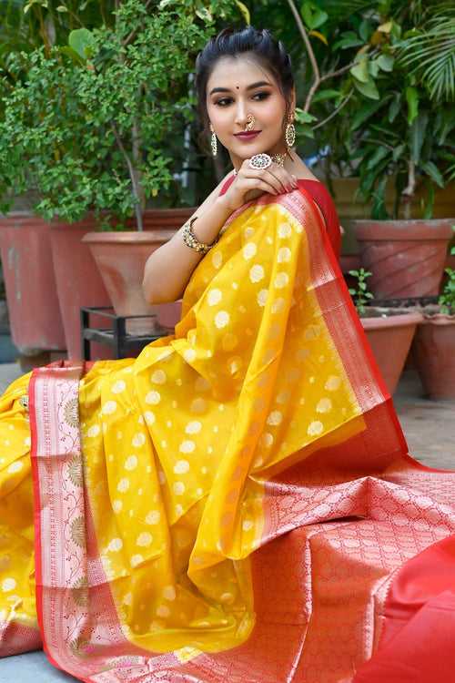 Yellow And Red Pure Coimbatore Silk Handloom Saree