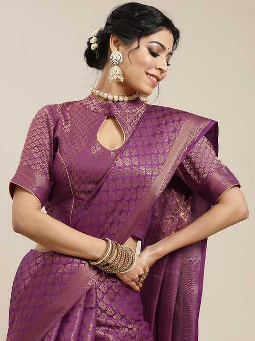 Purple and Gold Colored Art Silk Woven Design Banarasi Handloom Saree