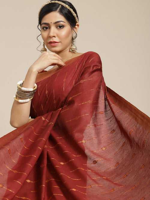 Maroon Brown Color Silk Cotton Woven Design Maheshwari Saree