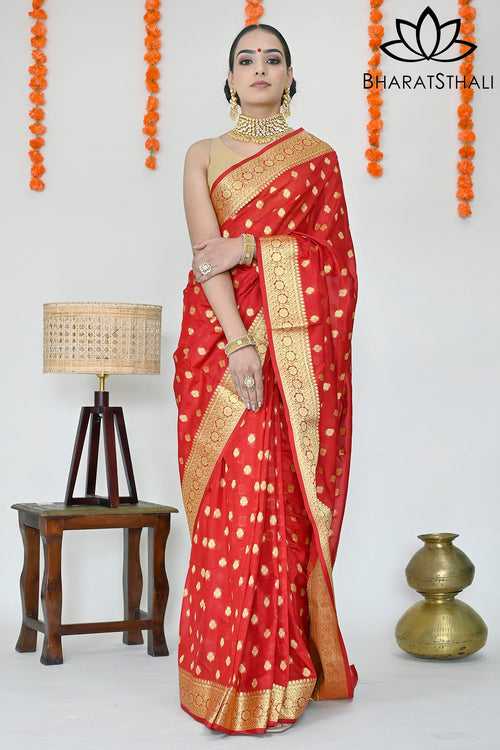 Red Soft Banarasi Silk Saree with Richness of Golden Zari