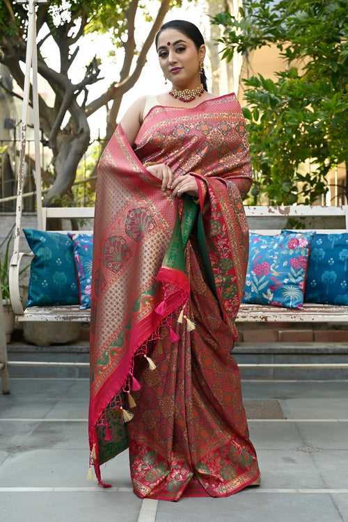 Fuchsia Magenta Multi Color Patola Banarasi Silk Saree