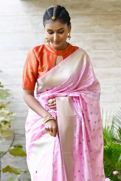 Pink Color Soft Pure Banarasi Silk Saree with all over Zari