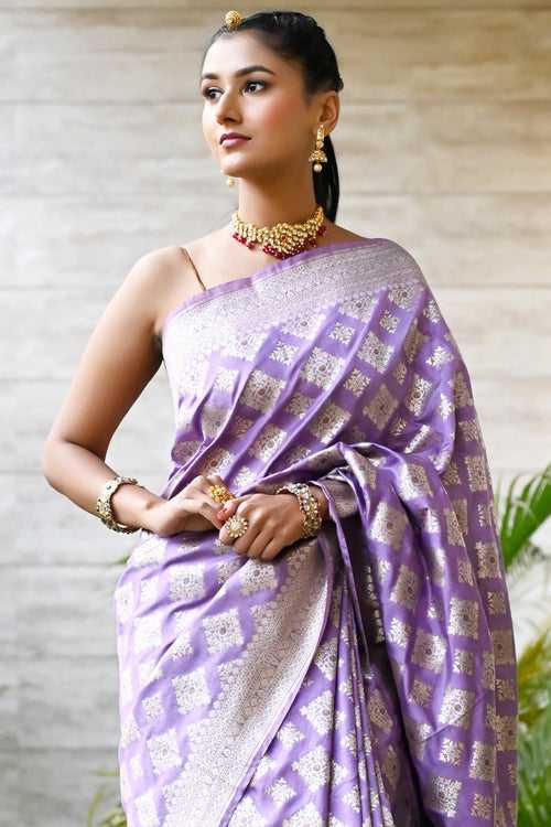 Purple Banarasi Soft Silk Saree - Richness of Golden Zari Border and Pallu