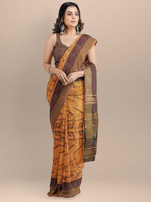 Mustard Color Pure Cotton Printed Narayan Peth Handloom Saree