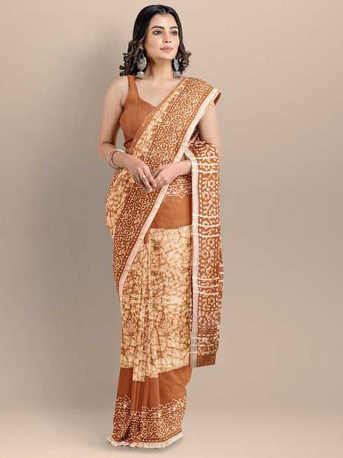 Orange Color Silk Cotton Printed Venkatagiri Handloom Saree