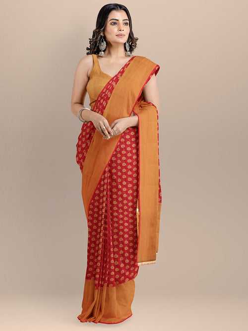 Red Color Silk Cotton Woven Design Banarasi Saree