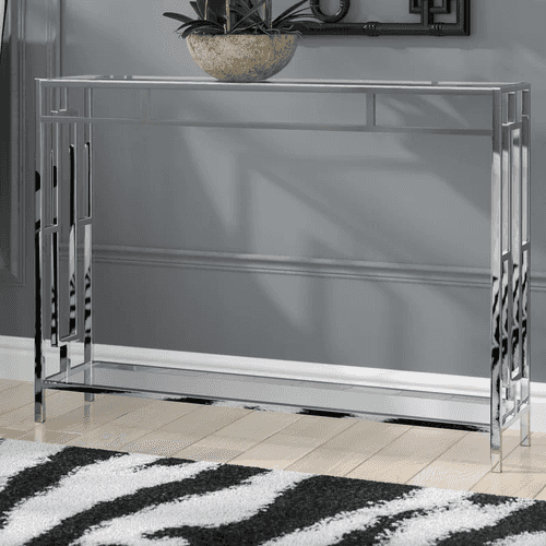 Sofie Console Table in Stainless Steel, Glass Top