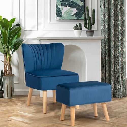 Carrie Lounge Chair With Ottoman in Blue Color