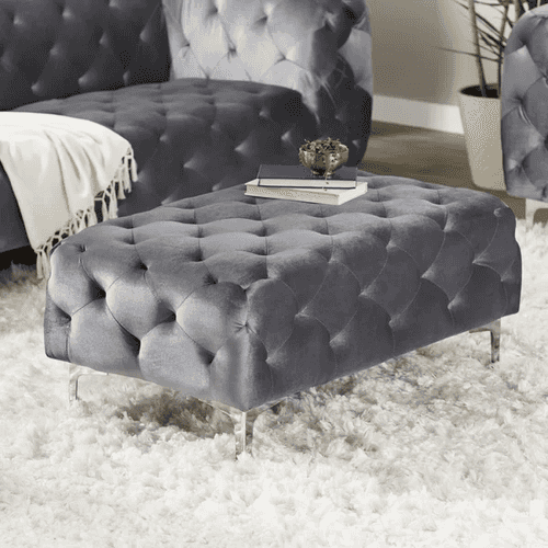 Axis Ottoman with Metal Legs and Velvet Fabric