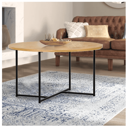 Dex metal Center Table in Black Color with Wooden Top