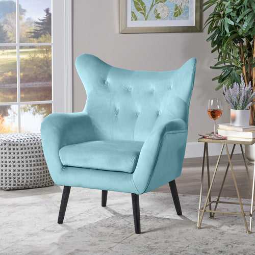 Claire Lounge Chair in Sky Blue Color Velvet