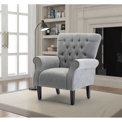 Elle Lounge Chair in Grey Color Velvet, Sofa Chair