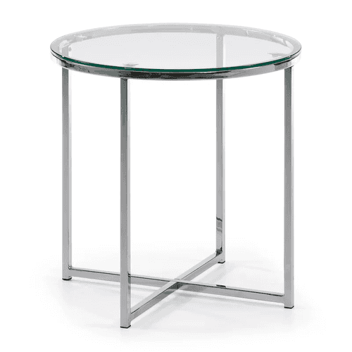 Fint Glass Top Side Table in Stainless Steel (Round Shape)