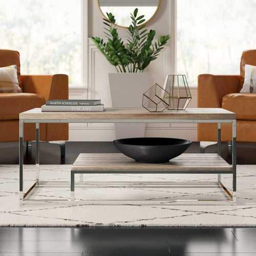 Harry Center Table in Brown Color Wooden Top - Stainless Steel