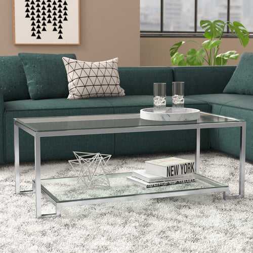 Jack Rectangular Center Table in Stainless Steel with Glass Top