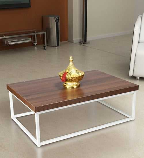 Jemson Center/Coffee Table in White Color with Brown Wooden Top
