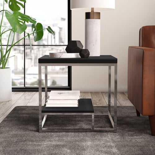 Juno Side Table in Black Color Wooden Top