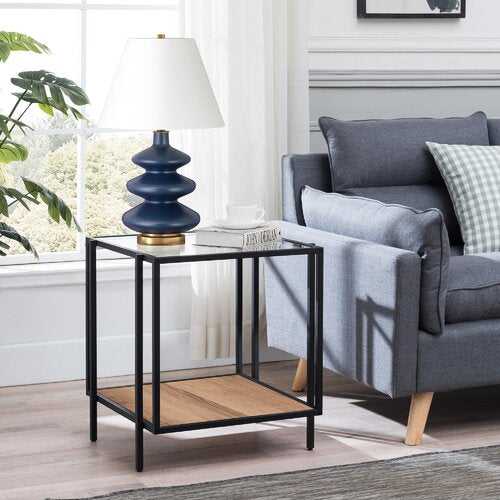 Leon Side Table in Black Color with Glass Top