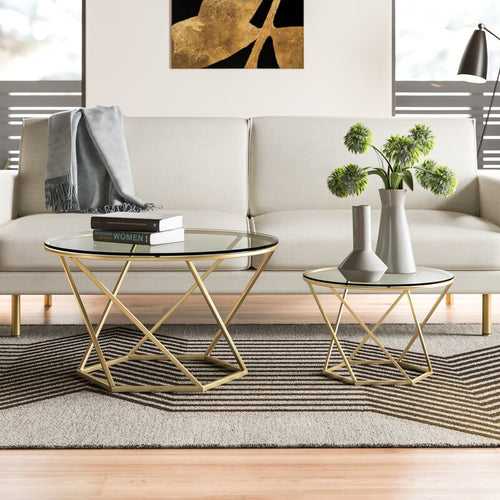 Lucy Nesting Round Coffee Table (Set of 2) in Golden Color