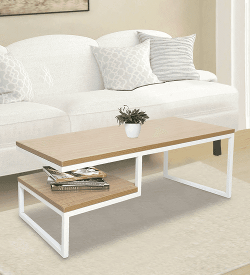Marlet Center Table in White Color with Beige Wooden Top