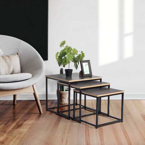 Hashly Nesting Side Table in Black Color (Set of 3)