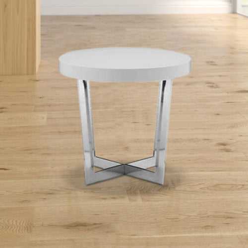 Olly Round Wooden Top Side Table in Stainless Steel
