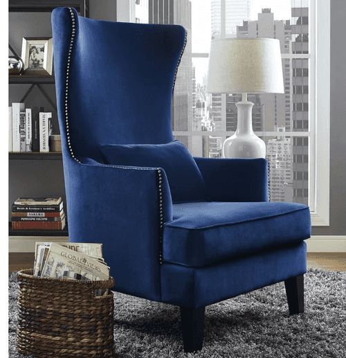 Rose Lounge Chair in Blue Color Velvet