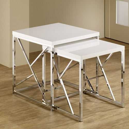 Samuel Nesting Stainless Steel Side Table Wooden Top (Set of 2)