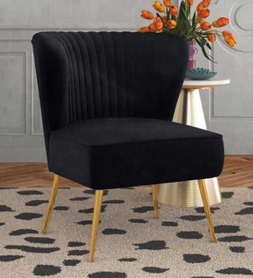 Layla Lounge Chair in Black Color Velvet, Sofa, Slipper Chair