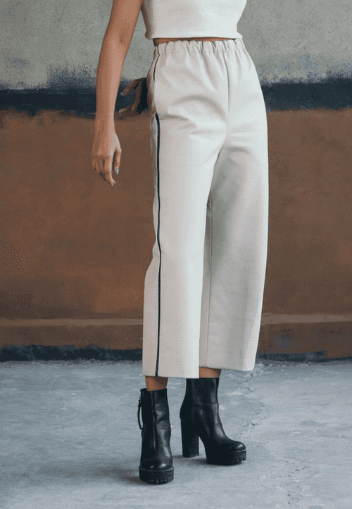 High-waisted straight artificial leather pants