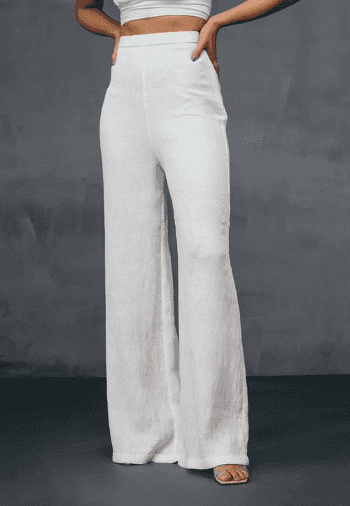 High waisted pleated pants in white