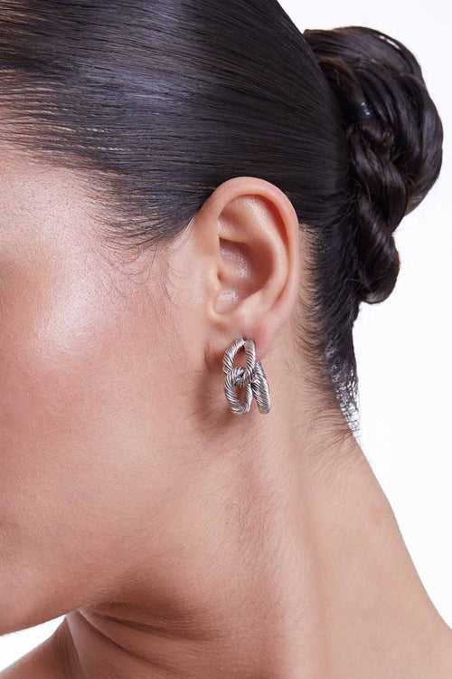 Silver Threaded Circular Hoop Earrings