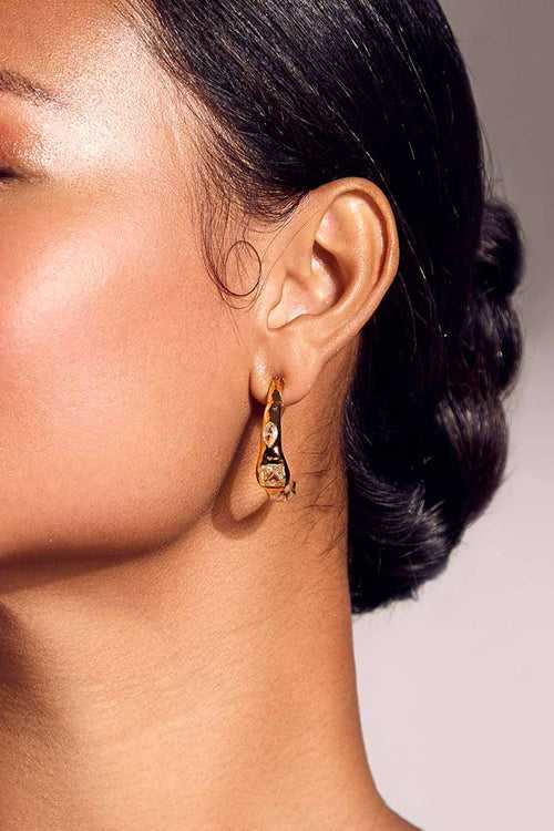 Gold Plated Amrican Diamond Hoop Earrings