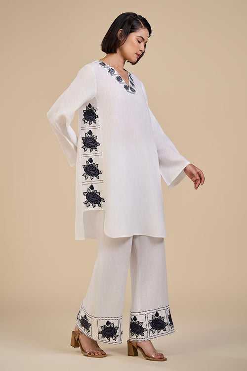 White Primrose Black Embroidered Kurta & Pant Set