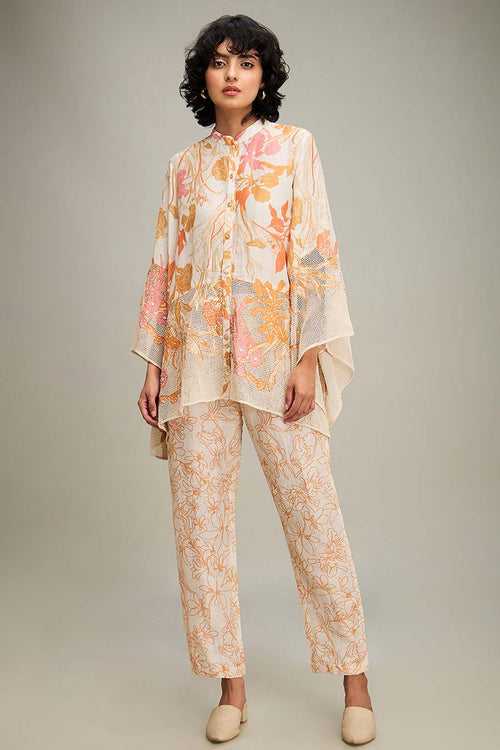 Off-White Zinnia Applique Shirt & Pant Co-Ord Set