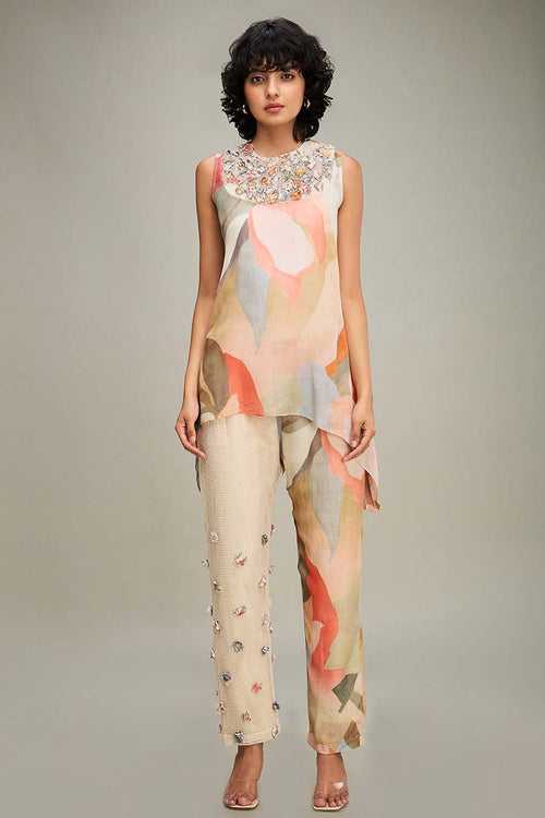 Multicolour Printed Top & Pant Co-Ord Set