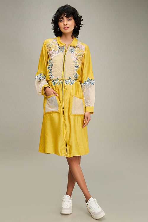 Yellow Zinnia Applique Long Dress