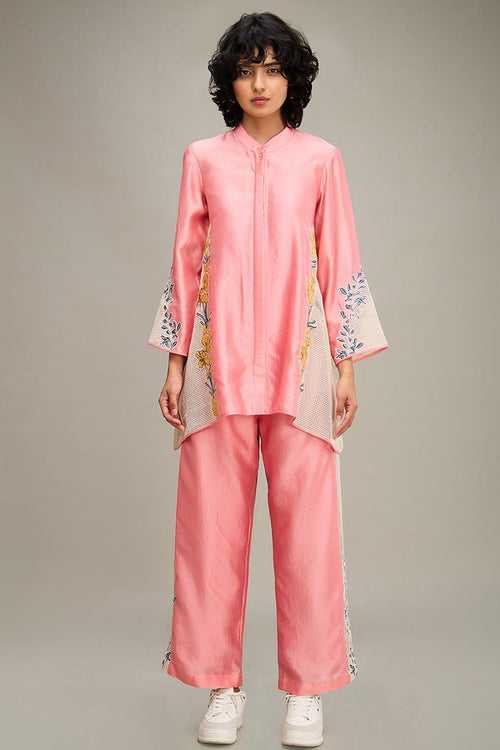 Pink Zinnia Applique Shirt & Pant Co-Ord Set