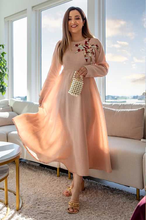 Kompal Matta Kapoor In Peach Palm Midi Dress