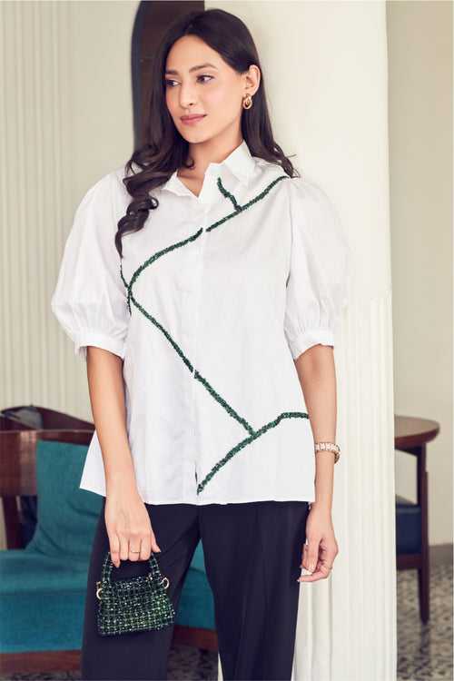 White Embellished Lines Shirt