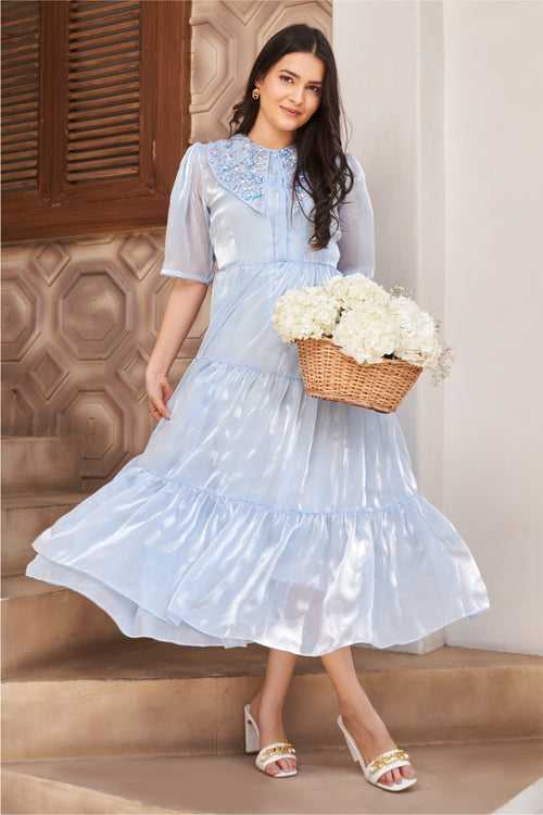 Powder Blue Tier Midi Dress