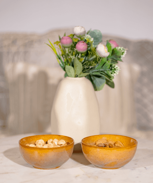 Studio Pottery Ceramic Ochre Brown Dual Toned Bowls - Set of 2