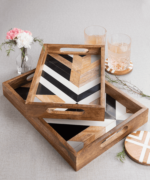 Mango Wood And Resin Trays - Set Of 2